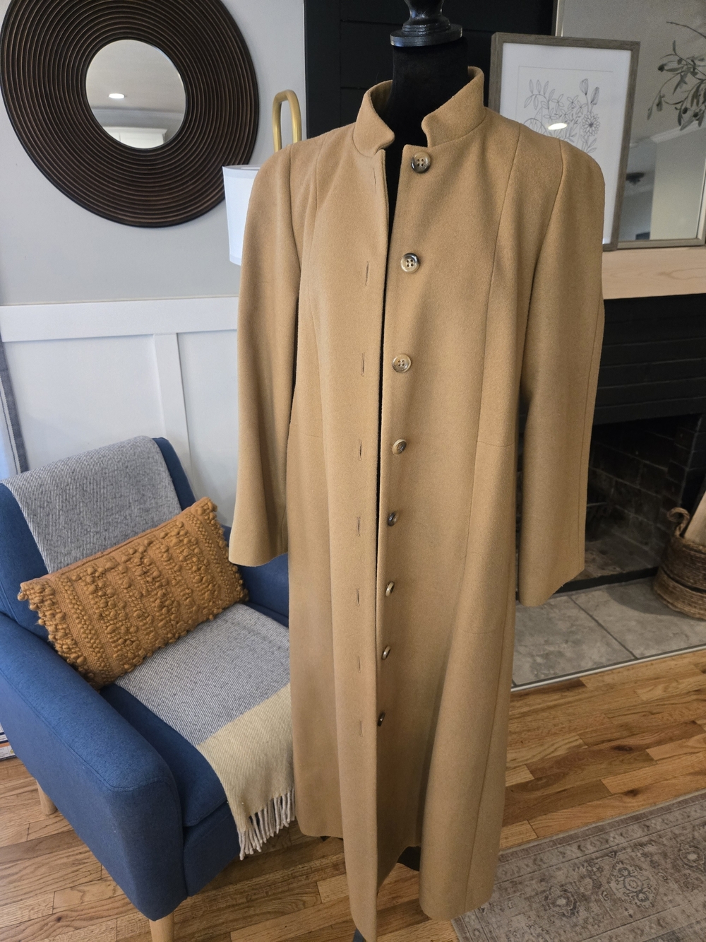 Covington Camel Tan Long Trench Coat 100% Wool